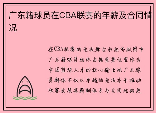 广东籍球员在CBA联赛的年薪及合同情况